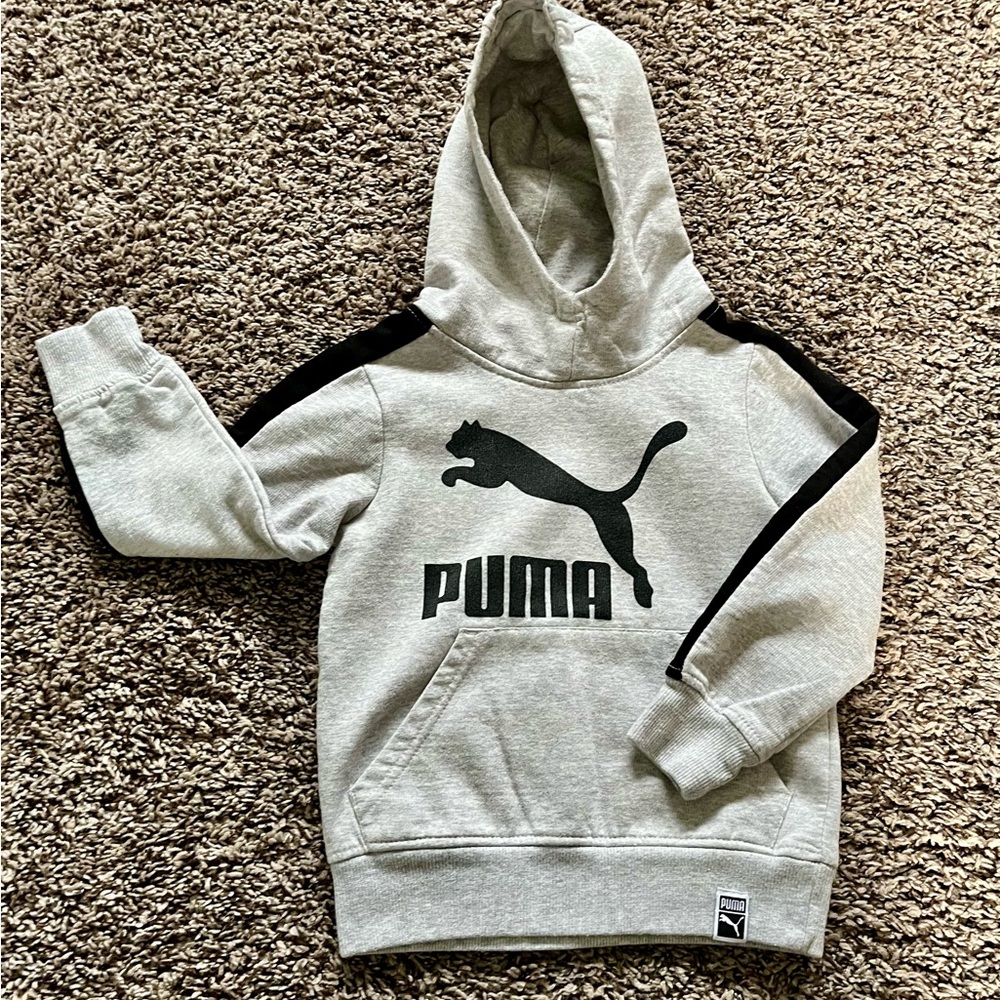 Puma Kids Light Gray Hoodie with Black Accents